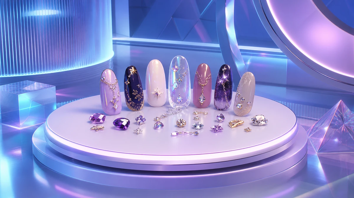 AO Nails 1.00の装飾ネイルチップを手指なしで表現したAI生成イメージ